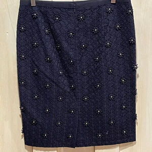 Talbots pencil lace navy skirt with flowers size 6